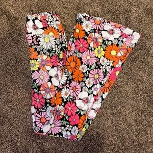 Flared Leggings W/ Colorful Flower Design